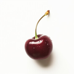 Singular ripe cherry, glistening with freshness