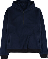 Navy blue half-zip fleece hoodie isolated on transparent background © MdAsaduzzaman