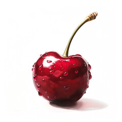 Singular ripe cherry, glistening with freshness