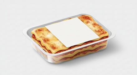 Delicious Lasagna in a Clear Takeaway Container with Blank Label