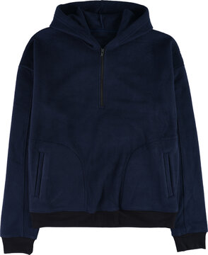Navy blue half-zip fleece hoodie isolated on transparent background