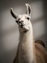 Naklejka premium Closeup portrait of a llama with a gentle expression on its face