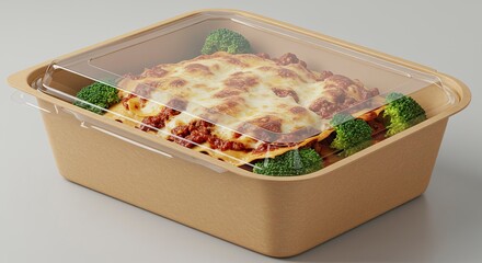 Delicious Lasagna with Broccoli in Takeout Container