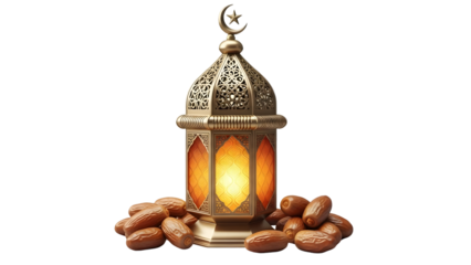Ramadan lantern with dates and crescent moon decoration