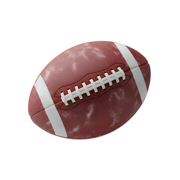 American football with white laces and stitches on brown leather surface