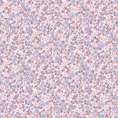 Cute flower pattern in small design. Small pink blue flowers on pink color background. Ditsy floral seamless pattern. Pretty ditsy print. liberty style, design for fashion, fabric, wallpaper, textile