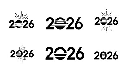 Minimal 2026 New Year vector logo collection in black and white for print design