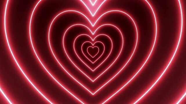 A vibrant animated wallpaper features multiple neon heart shapes gently layered in a romantic valentine background