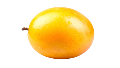 Isolated close-up of a vibrant, ripe, golden-yellow passion fruit