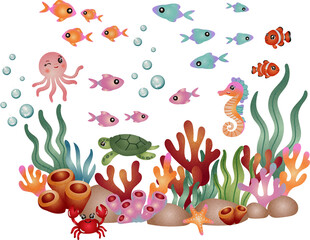 Watercolor Illustration of Sea Life