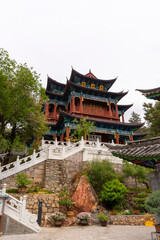 Fototapeta premium Beautiful architecture of Dongba Culture Research Institute at Black Dragon Pool Park in Lijiang Old Town, China