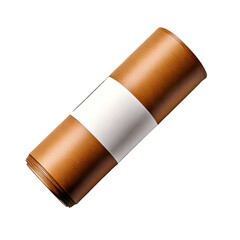 Cylindrical object with white label, brown body
