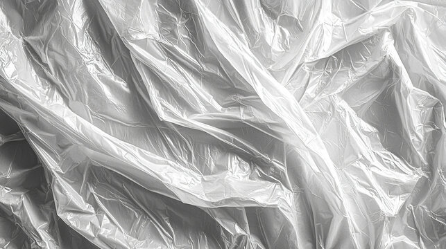 Primer plano de textura de pl&aacute;stico blanco arrugado y plegado, fondo abstracto de material sint&eacute;tico