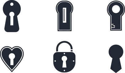 A collection of various lock and keyhole icons in a simple style