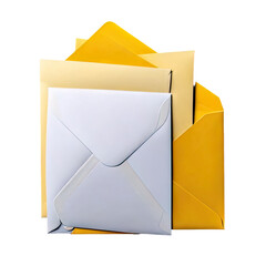 Stacked envelopes of diverse sizes and hues