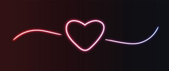 A glowing neon heart with flowing lines on a dark background
