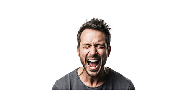 Man screaming with eyes closed