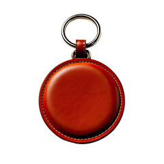 Circular leather fob with ring, on black background
