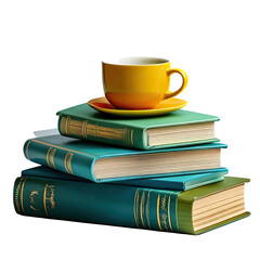 Books stack with a coffee cup, studio lit