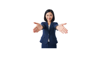 Smiling woman offers handshake