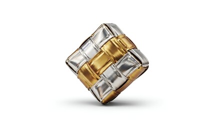 Luxury cube-shaped object with gold and silver accents on a white background Feedio_Whisk_1764045532994_yodxeq