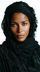 Beautiful Muslim woman in niqab, the woman eyes covered, black clothes on an Eastern woman, Islam, Ramadan holiday, Eastern people, people from the Caucasus. High quality