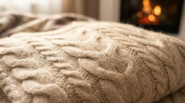Beige knitted wool sweater texture background close up