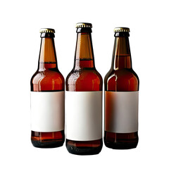 Three brown glass bottles, white labels, black backdrop