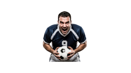 Angry soccer player holding ball