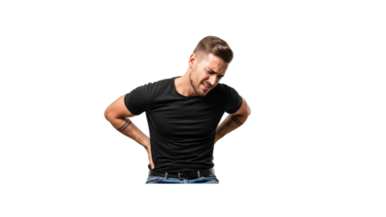 Man experiencing back pain hands on hips