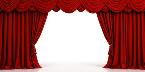 Red Velvet Curtains Stage Opening Isolated Transparent Background Theater Entrance Performance Backdrop Frame Drape Elegant Reveal Heavy red velvet curtains