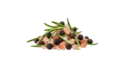Himalayan salt rosemary black peppercorns on Transparent Background