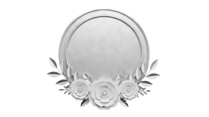 Silver Frame with Flowers and Leaves on White Background