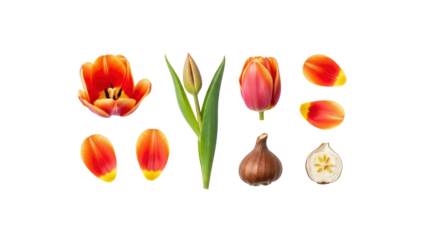 Tulip life cycle parts on Transparent Background