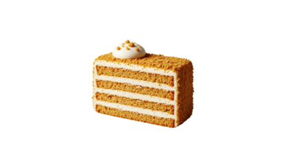 Slice of layered honey cake with frosting