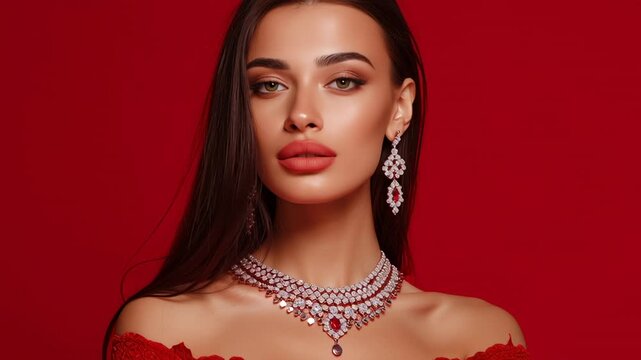 A beautiful girl showcases an exquisite set of jewelry that accentuates her features