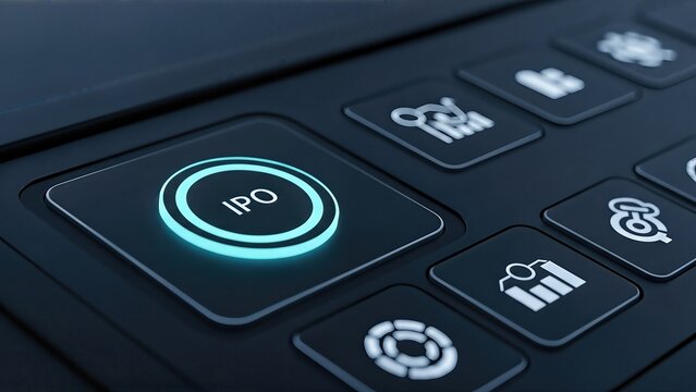 Close-up view of a digital interface featuring an illuminated IPO button among various investment-related icons, symbolizing stock indices and financial opportunities in a modern context - Powered by Adobe