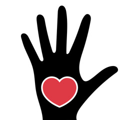 Obraz premium human hand silhouette with red heart icon vector charity design