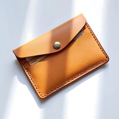 Elegant leather card holder with silver snap closure