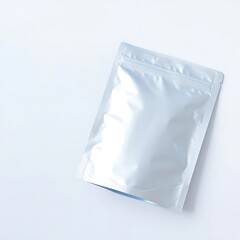 Shiny silver foil pouch packaging for food or cosmetic products