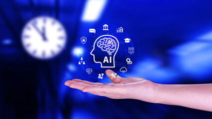 AI or Artificial intelligence business concept, technology business icon and industry digital marketing, reach of artificial intelligence to help humans development