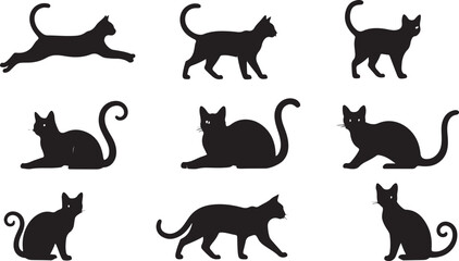 Silhouettes of cats in different poses felines animals © Sanjida
