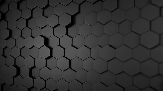 A dark gray, textured background composed of hexagonal shapes arranged in an intricate pattern