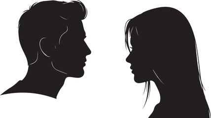 Fototapeta premium Silhouette Profile of Man and Woman Facing Each Other