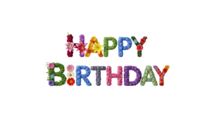 Floral happy birthday text on Transparent Background