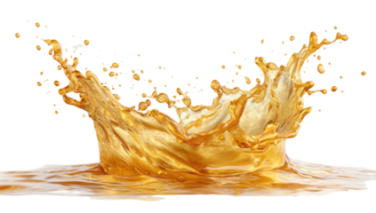 A vibrant, detailed splash of golden liquid against a stark black background, showcasing intricate details