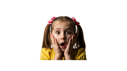 Surprised girl with pigtails and bows