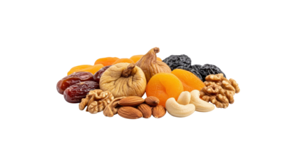 Pile of Dried Fruits and Nuts on Transparent Background