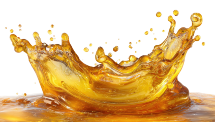 Close-up of golden liquid erupting, forming a crown shape against a black background