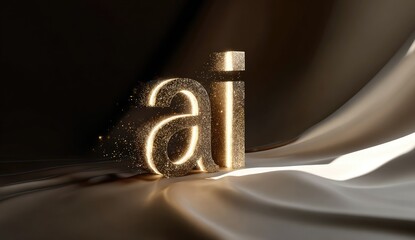 Sparkling gold letters "ai" on flowing silk fabric